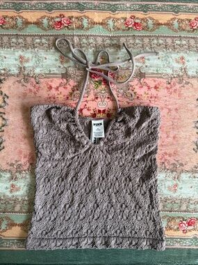 PINK Victoria's Secret Taupe Lace Halter Camisole